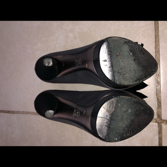 BCBG Satin Platform Pumps with Crystal Bows - Picture 6 of 7